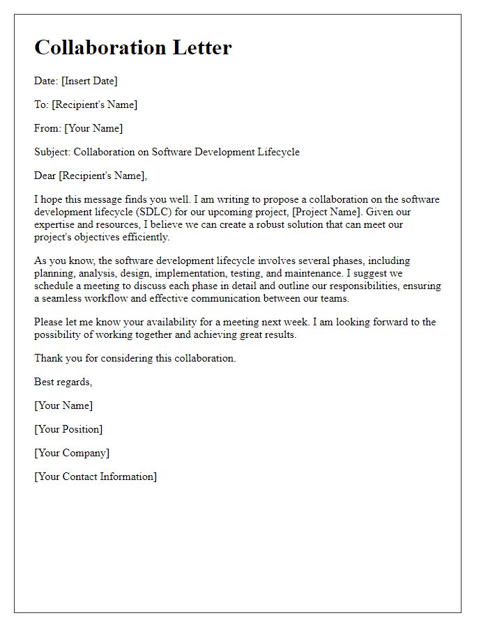 Letter template of software development lifecycle collaboration letter