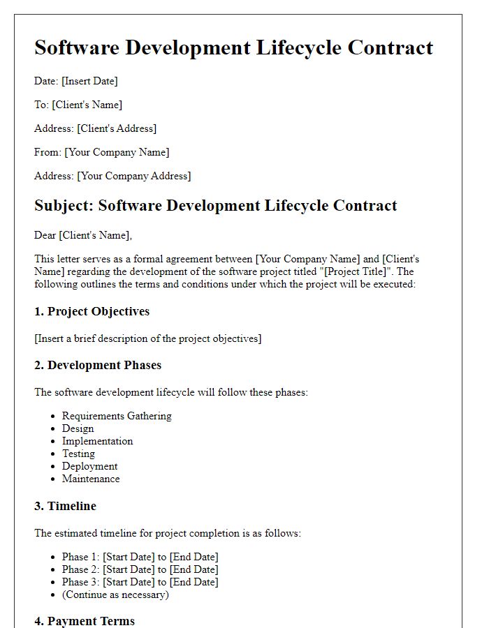 Letter template of software development lifecycle contract