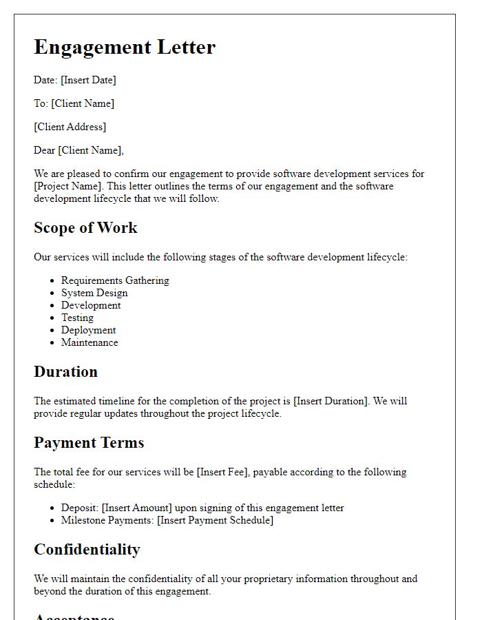 Letter template of software development lifecycle engagement letter