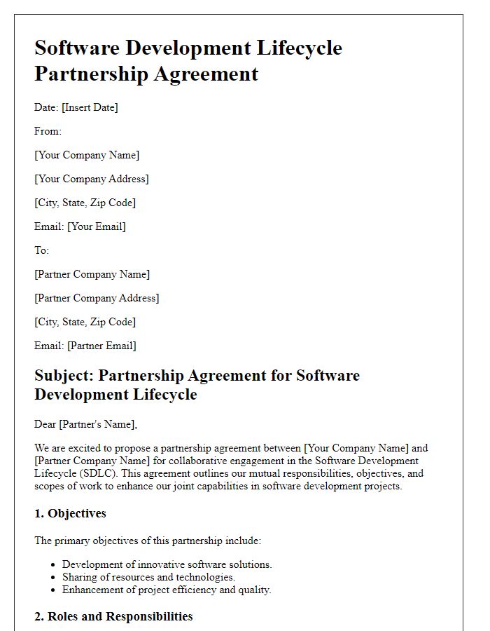 Letter template of software development lifecycle partnership agreement