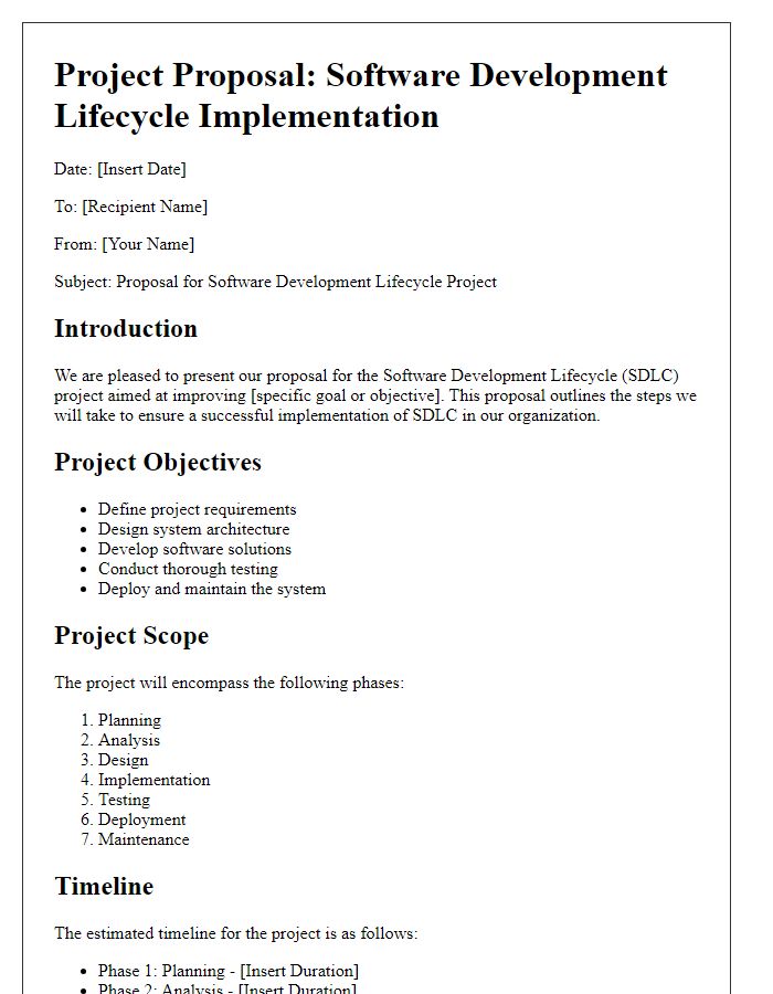 Letter template of software development lifecycle project proposal