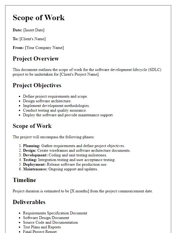 Letter template of software development lifecycle scope of work