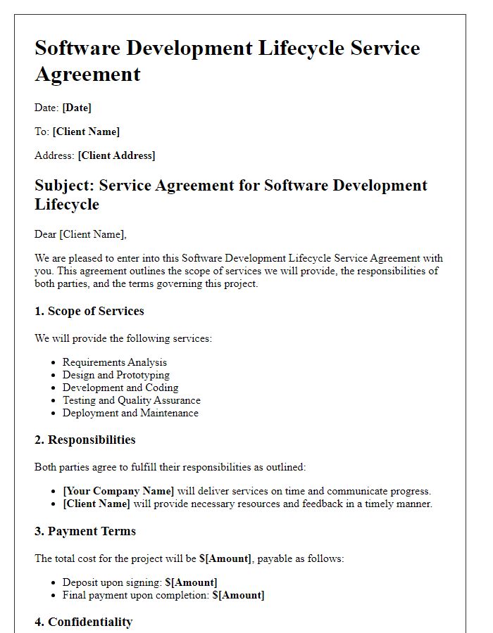 Letter template of software development lifecycle service agreement