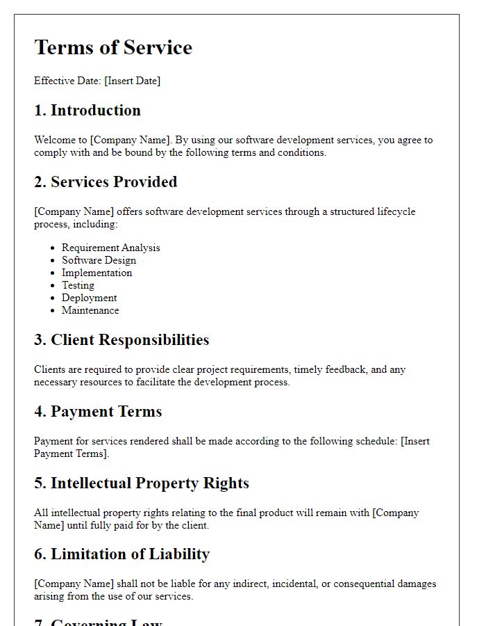 Letter template of software development lifecycle terms of service