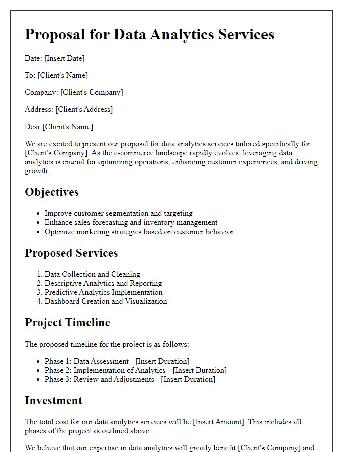 Letter template of data analytics service proposal for e-commerce companies