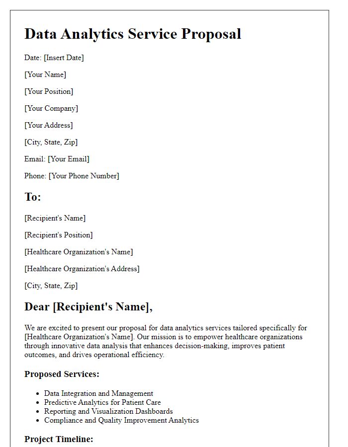 Letter template of data analytics service proposal for healthcare organizations