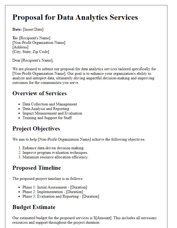 Letter template of data analytics service proposal for non-profit organizations