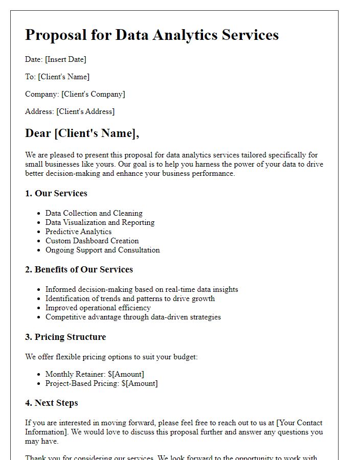 Letter template of data analytics service proposal for small businesses