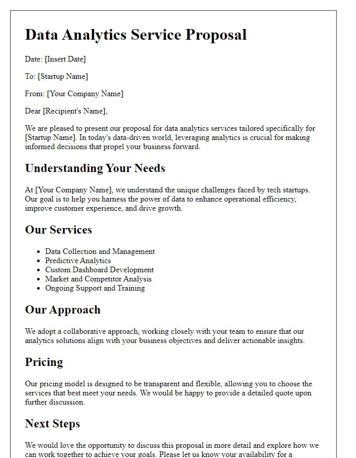 Letter template of data analytics service proposal for tech startups