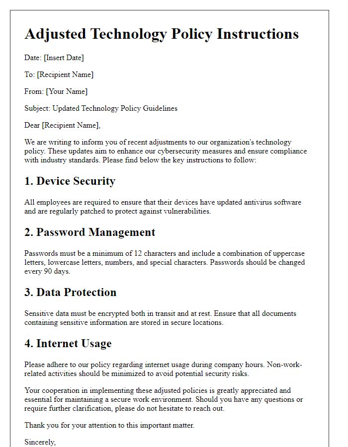 Letter template of adjusted technology policy instructions.