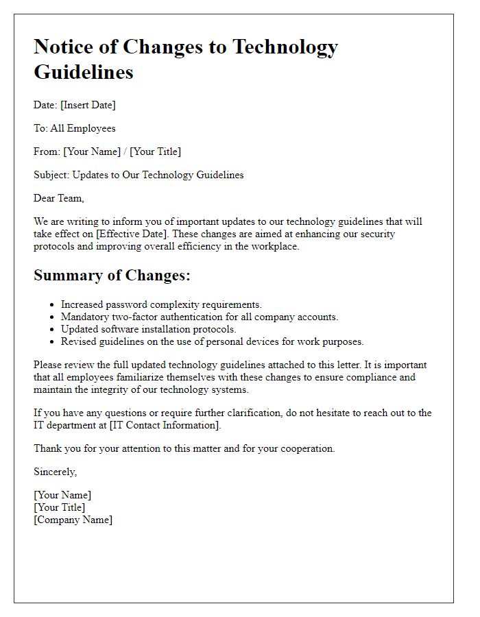 Letter template of changes to our technology guidelines.