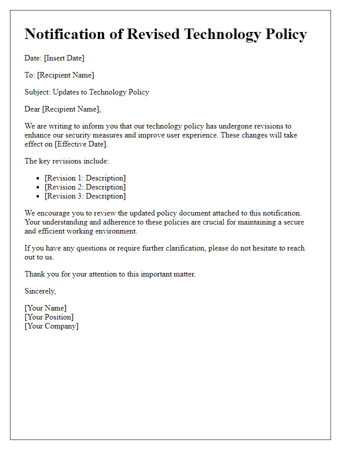 Letter template of notification for tech policy revisions.