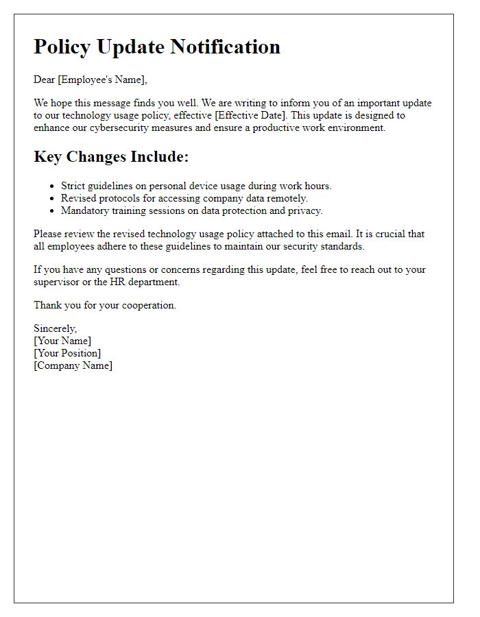 Letter template of policy update regarding technology usage.