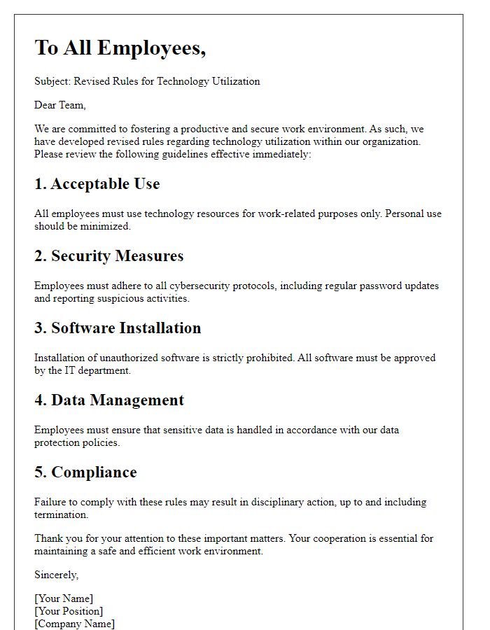 Letter template of revised rules for technology utilization.