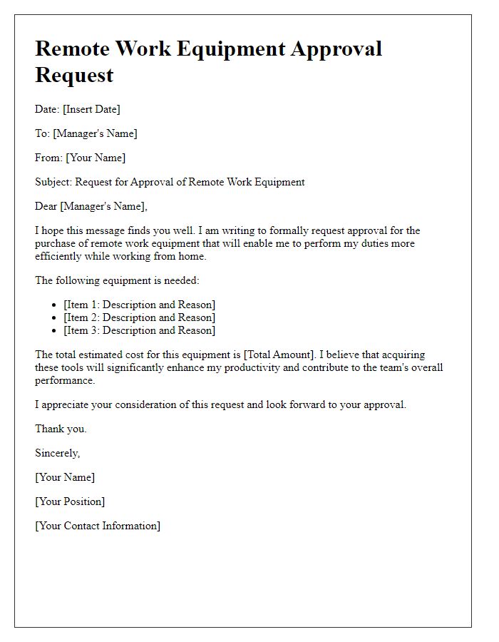 Letter template of remote work equipment approval process