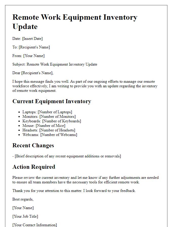 Letter template of remote work equipment inventory update