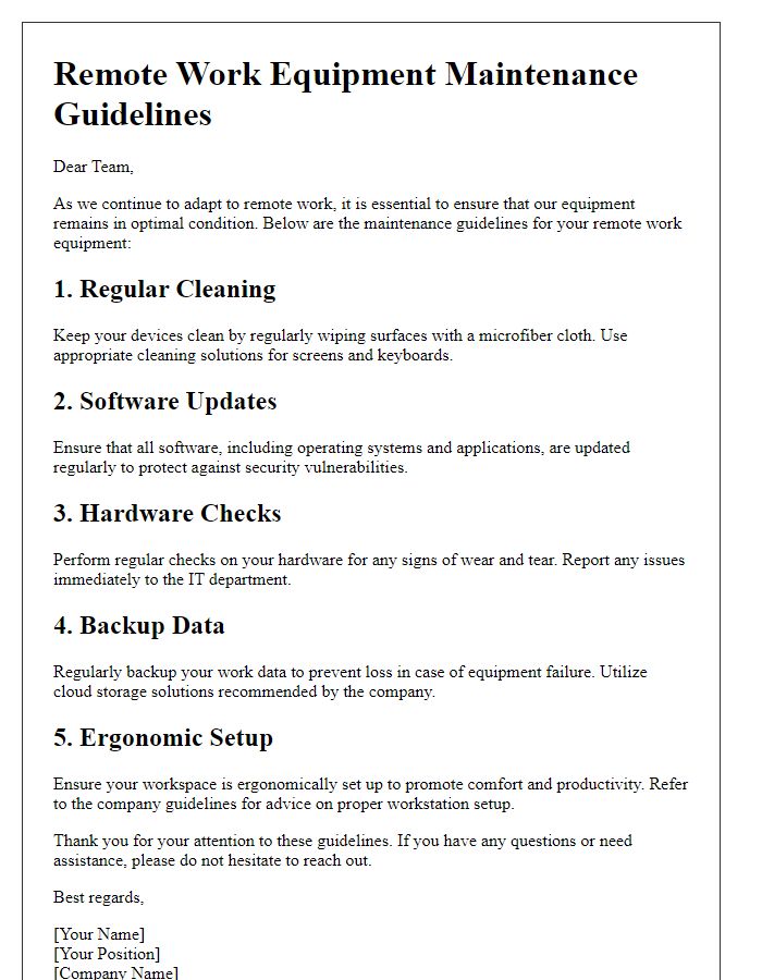 Letter template of remote work equipment maintenance guidelines