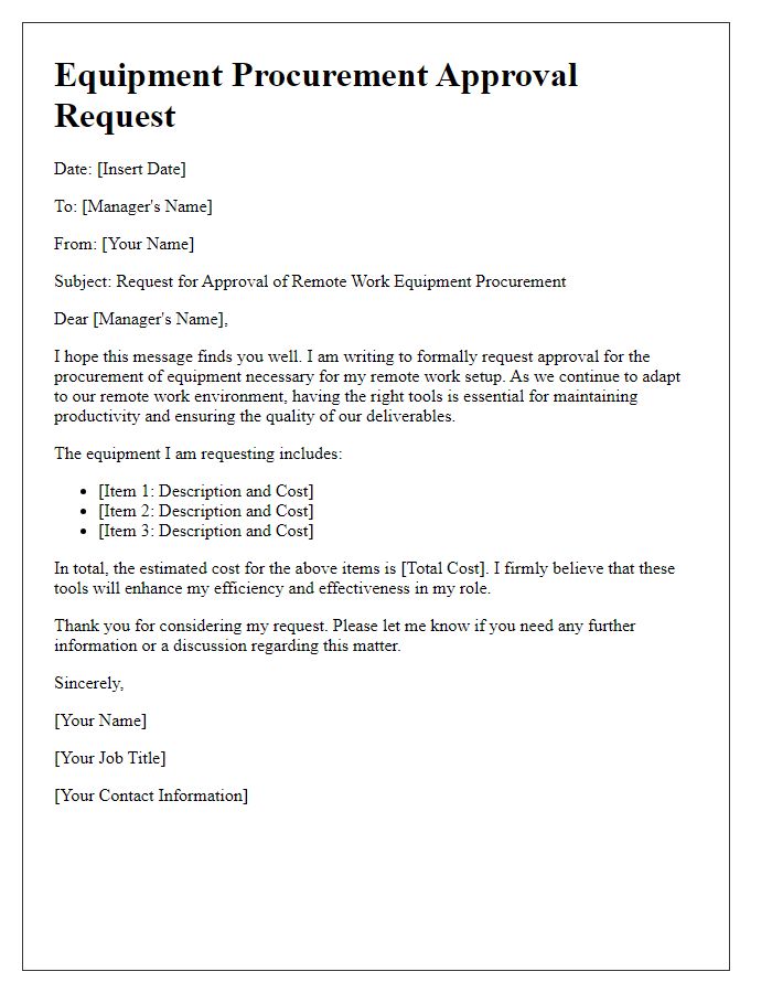 Letter template of remote work equipment procurement approval