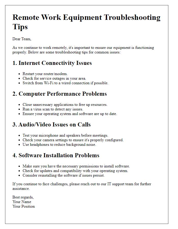 Letter template of remote work equipment troubleshooting tips