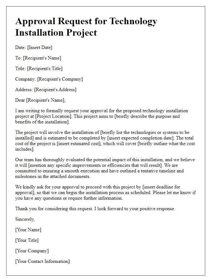 Letter template of approval request for tech installation project