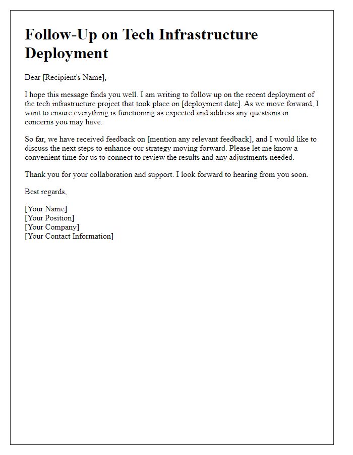 Letter template of follow-up on tech infrastructure deployment