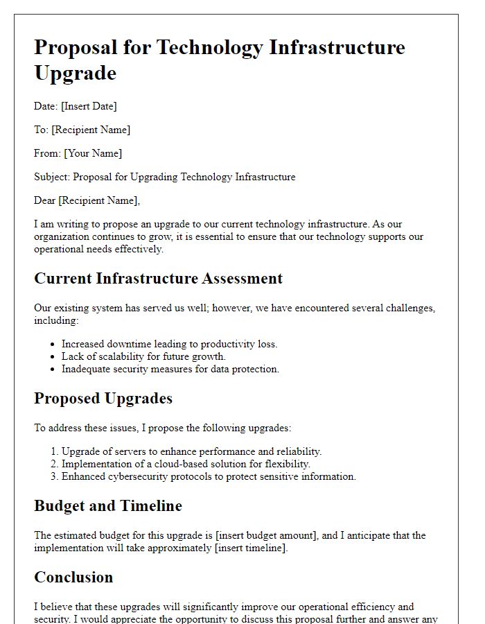 Letter template of proposal for technology infrastructure upgrade