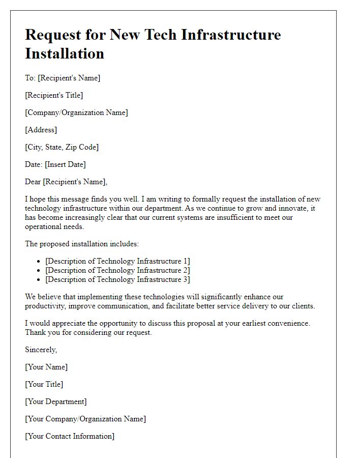 Letter template of request for new tech infrastructure installation