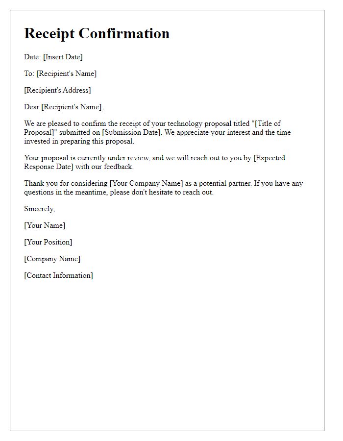 Letter template of receipt confirmation for tech proposals.