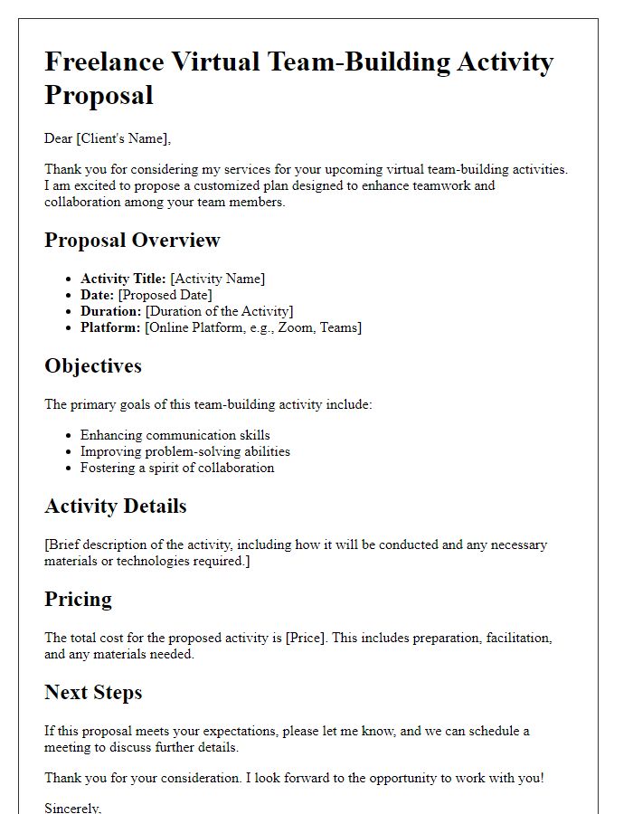 Letter template of Freelance Virtual Team-Building Activity Proposal