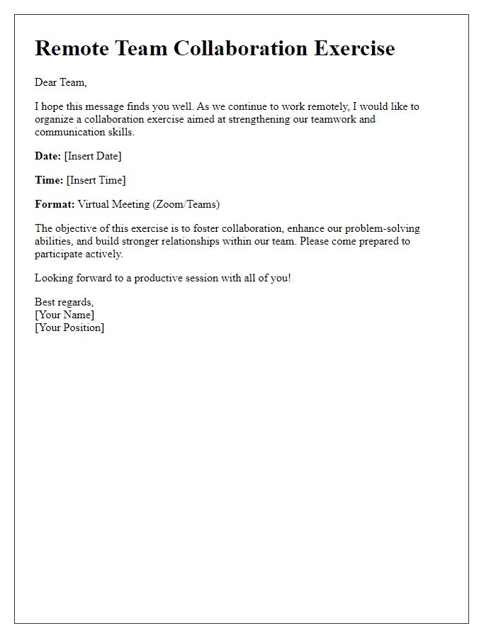 Letter template of Remote Team Collaboration Exercise