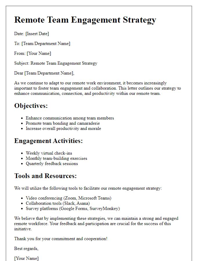Letter template of Remote Team Engagement Strategy