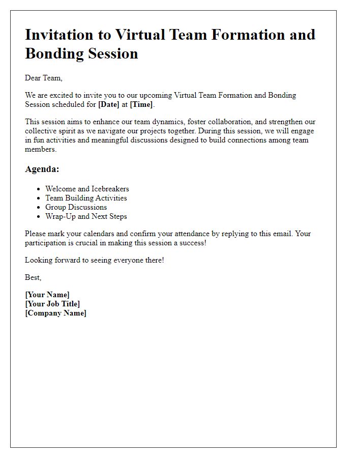 Letter template of Virtual Team Formation and Bonding Session