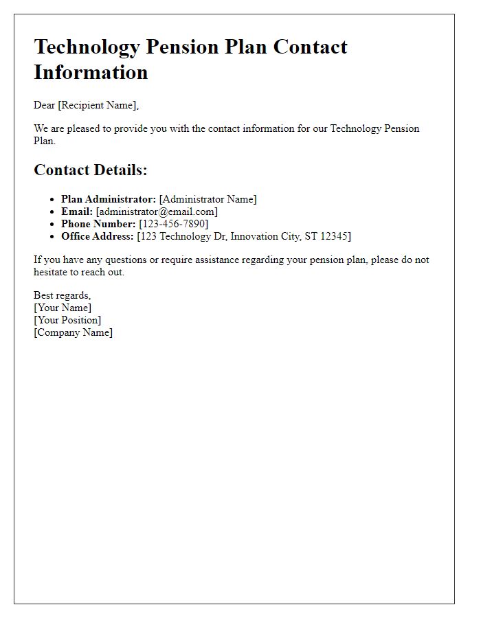 Letter template of technology pension plan contact information.