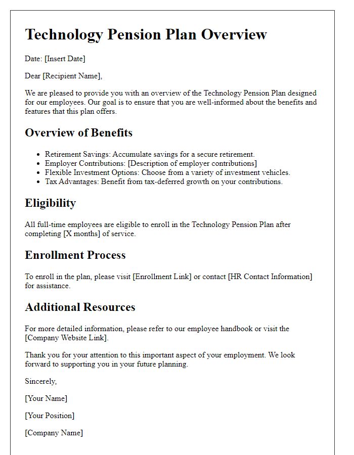 Letter template of technology pension plan overview.