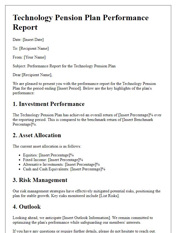 Letter template of technology pension plan performance report.