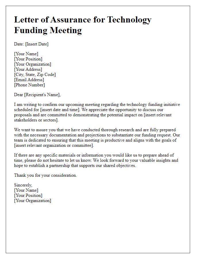 Letter template of assurance for technology funding meeting