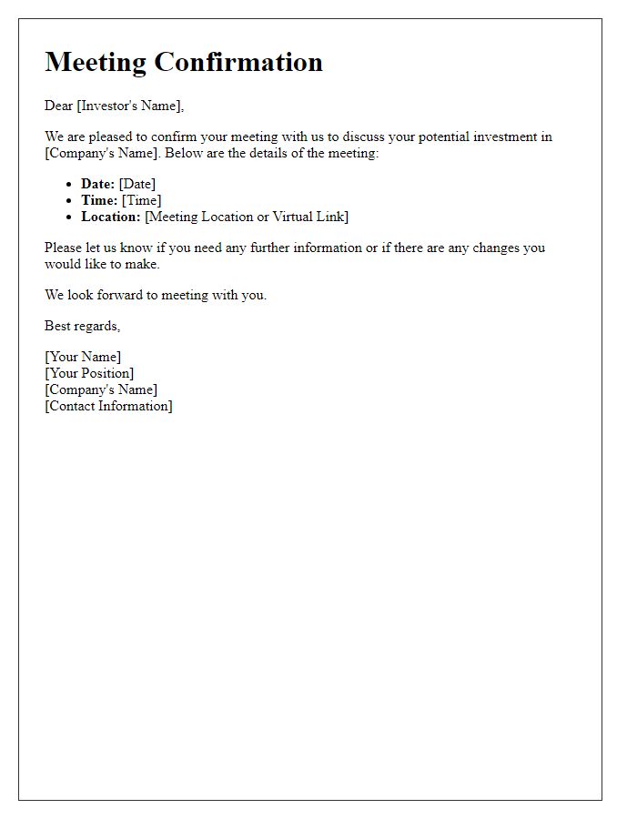 Letter template of confirmation for tech investor meeting