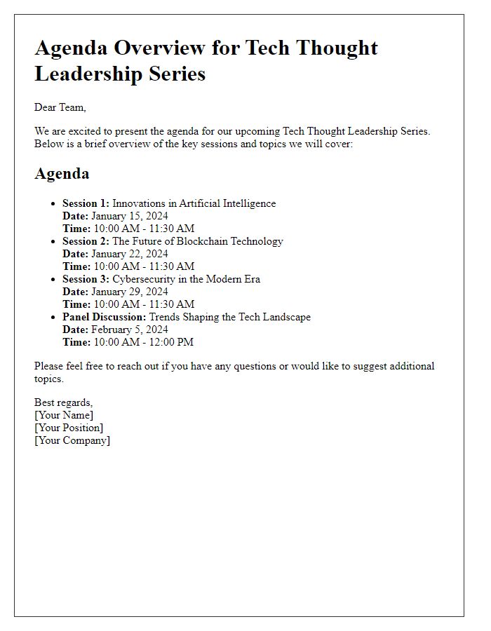 Letter template of agenda overview for tech thought leadership series