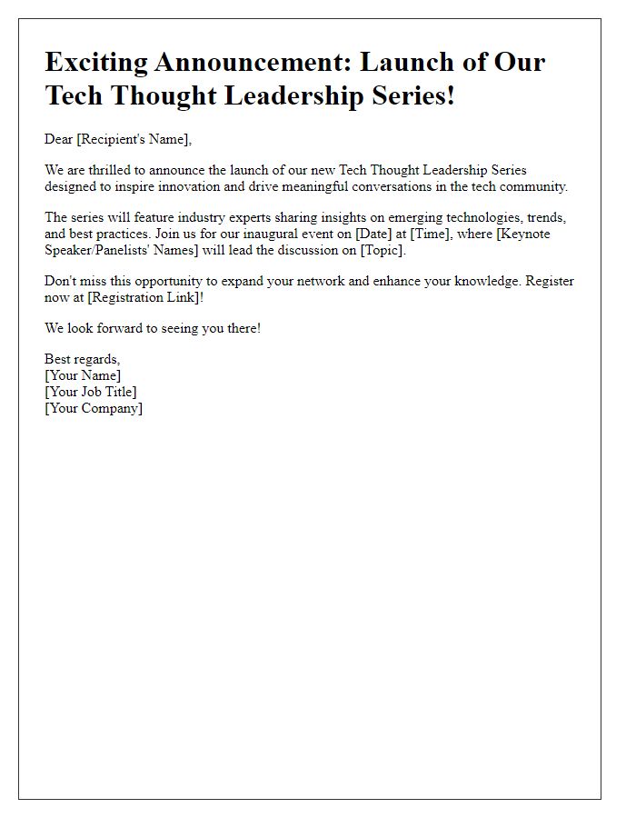 Letter template of announcement for tech thought leadership series launch