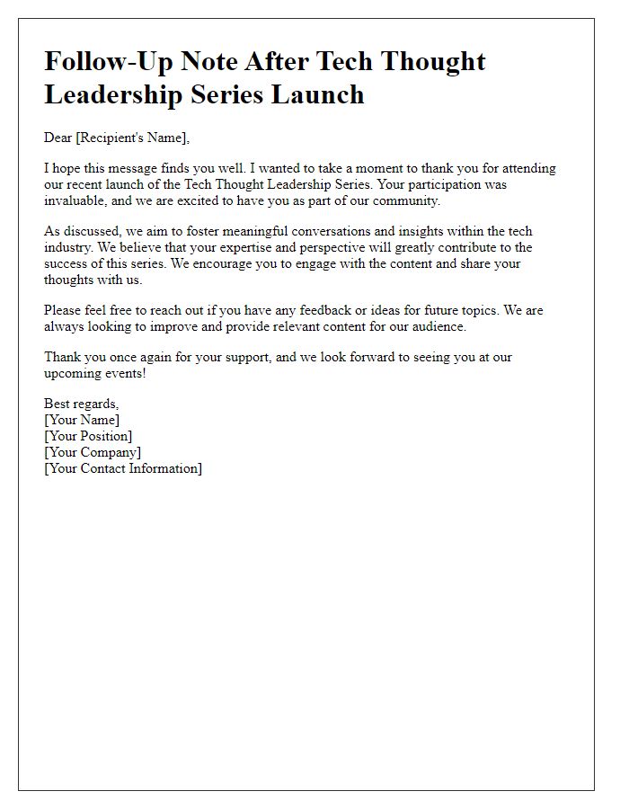 Letter template of follow-up note after tech thought leadership series launch