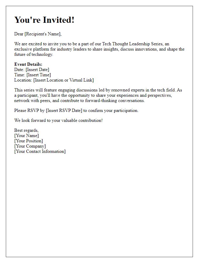 Letter template of invitation to join tech thought leadership series