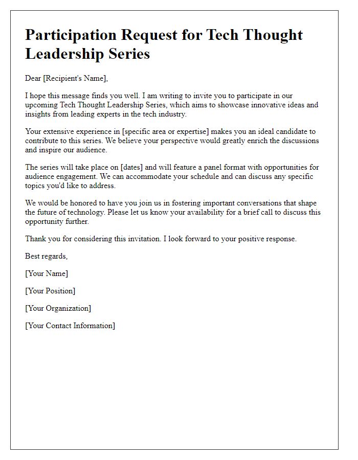 Letter template of participation request for tech thought leadership series