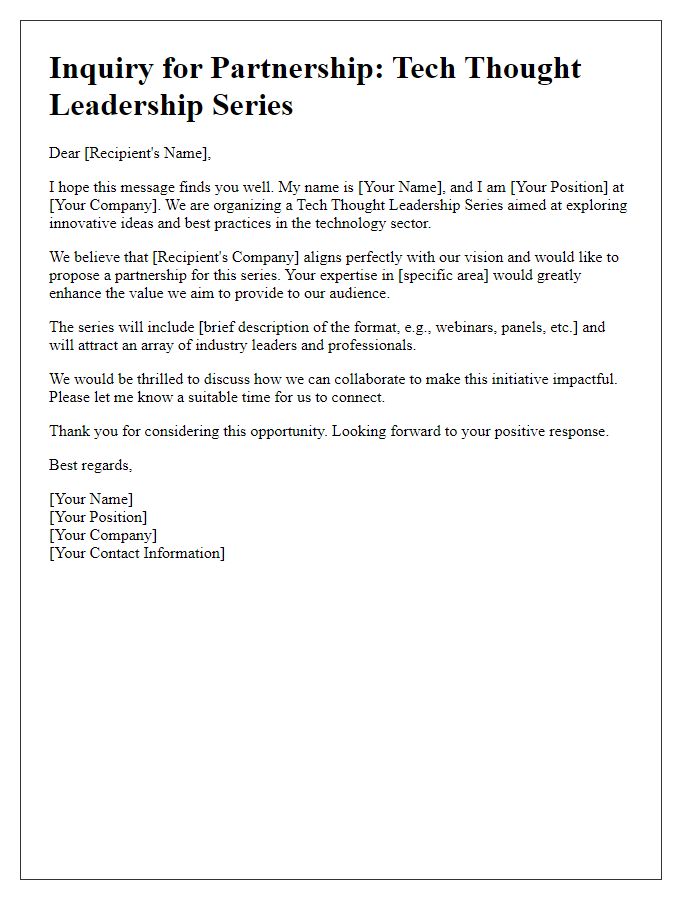 Letter template of partnership inquiry for tech thought leadership series