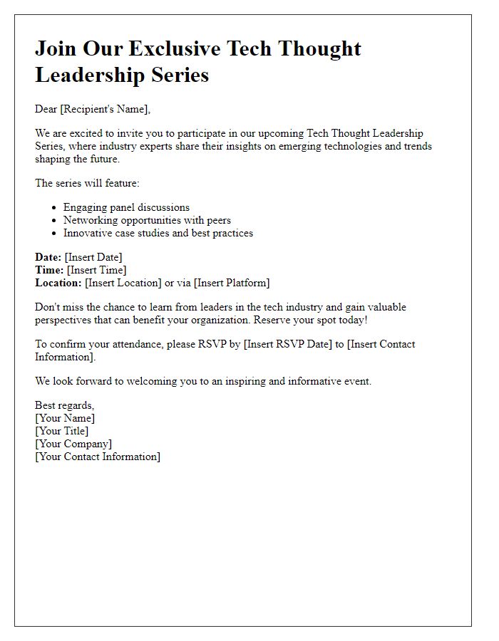 Letter template of promotional outreach for tech thought leadership series