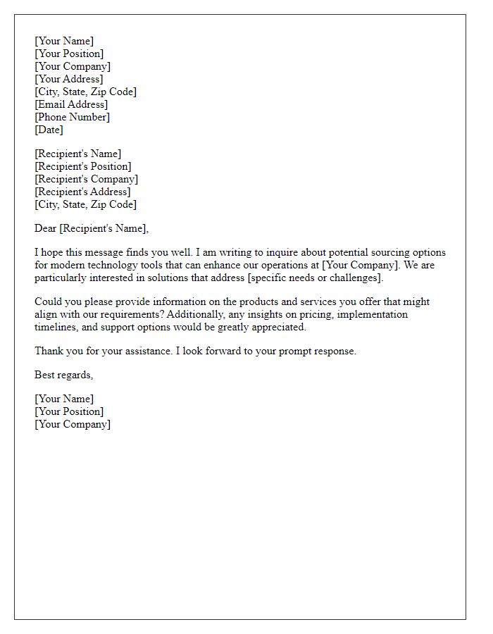 Letter template of inquiry for sourcing modern tech tools