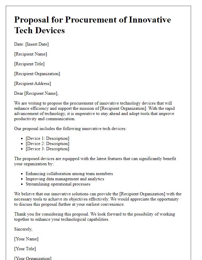 Letter template of proposal for procurement of innovative tech devices