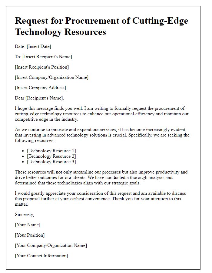 Letter template of request for procurement of cutting-edge technology resources