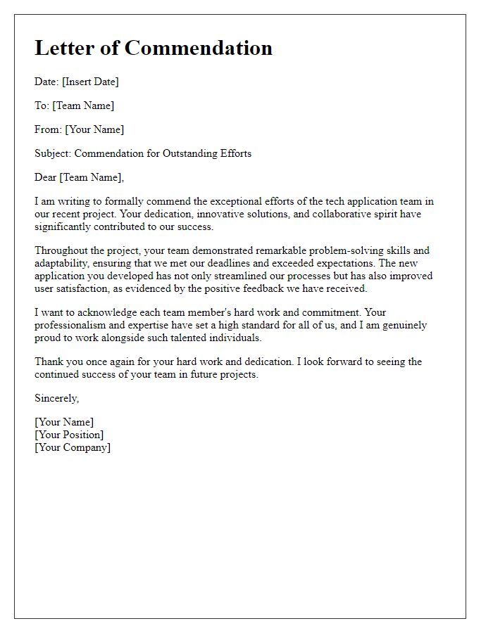 Letter template of commendation for tech application team efforts