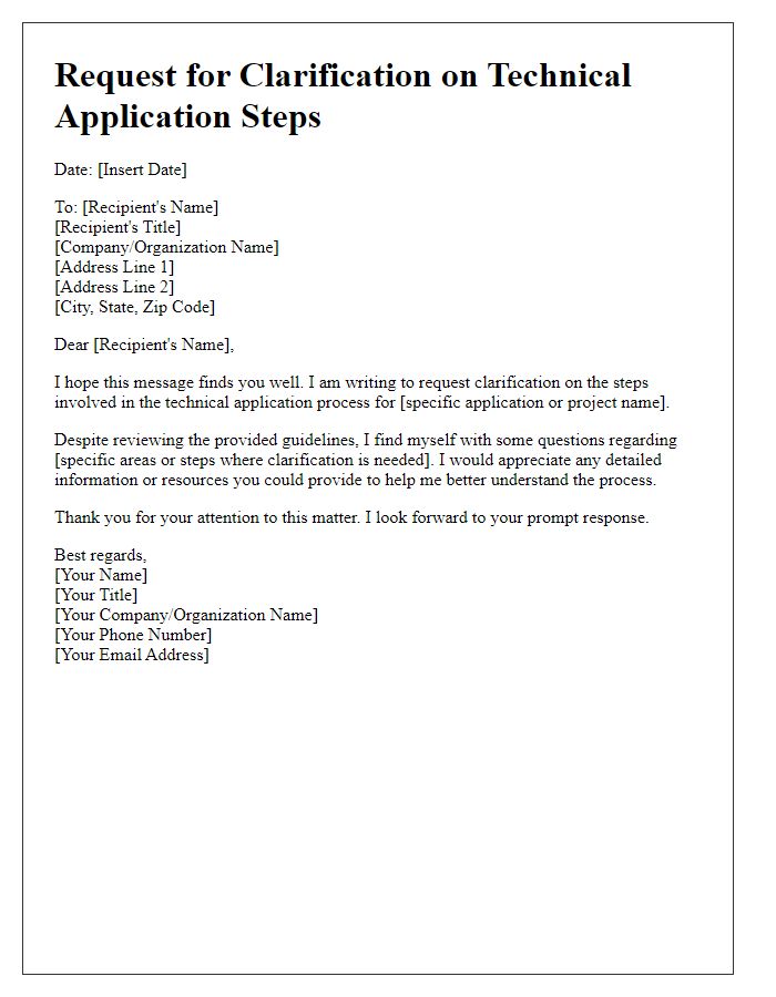 Letter template of request for clarification on tech application steps