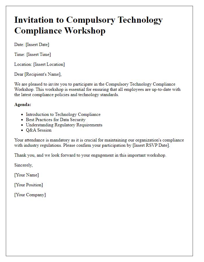 Letter template of compulsory technology compliance workshop